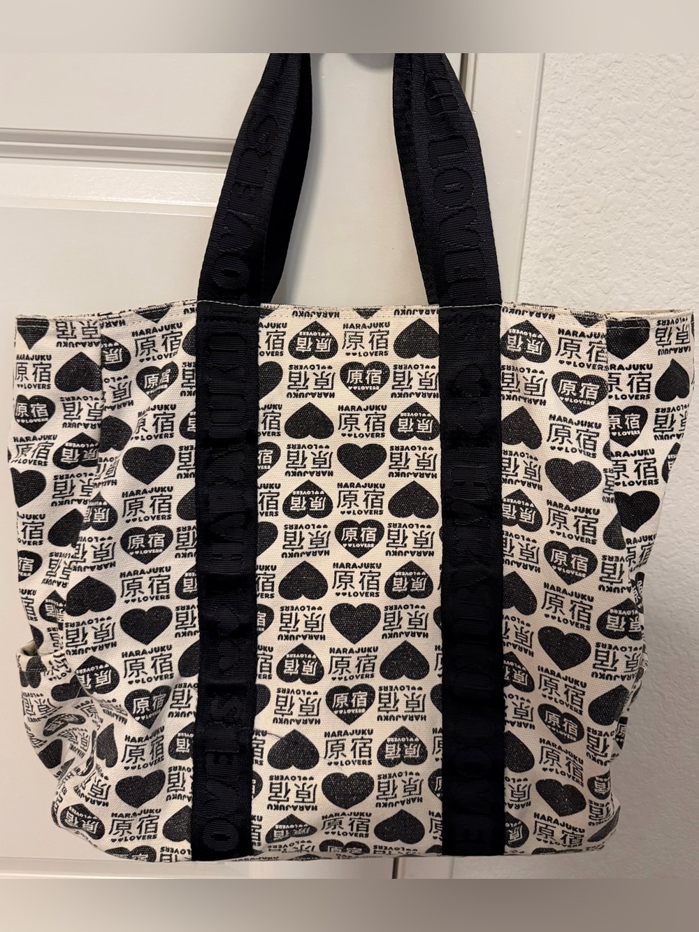 Harajuku Lovers Black and White Logo Heart Tote - Picture 2 of 6